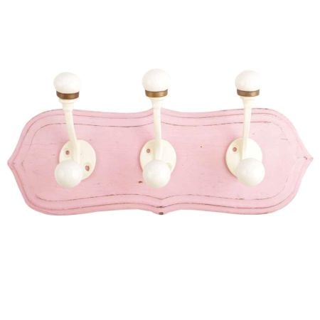 Pink Cream Double Loop Ceramic Iron Wooden Hooks